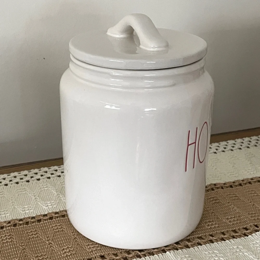 Rae Dunn White and Red Food Storage Canister HO HO HO Holiday